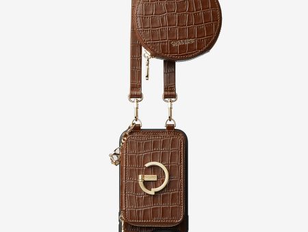 Crocodile Design Set- Detachable Wireless Charging Crossbody E-Stand Wallet Phone Case Round Pouch Set Online now