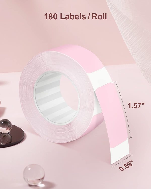 Thermal Label Maker Tape Adapted P10 Label Maker, Standard Laminated Office Labeling, 15mmx40mm 0.5x1.57inch, 180 Labels Roll, P10 Thermal Printing Label Paper (Pink) Supply